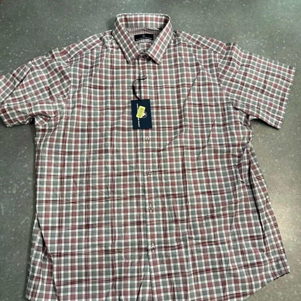 Hart Schaffner Marx Red & Gray Plaid Short Sleeve Button-Up Shirt - XL (New with